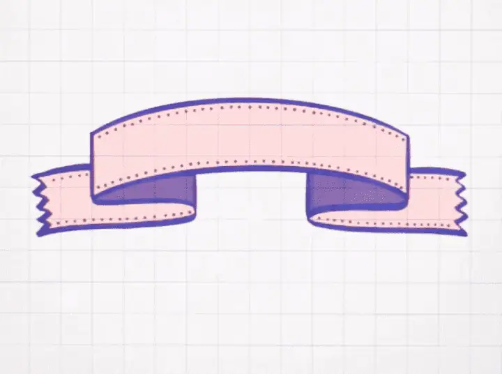 A digital rendering of a pink ribbon. The ribbon has a dotted detail drawn on the top and bottom of the ribbon. This image demonstrates how to draw a dotted detail on your ribbon illustration.